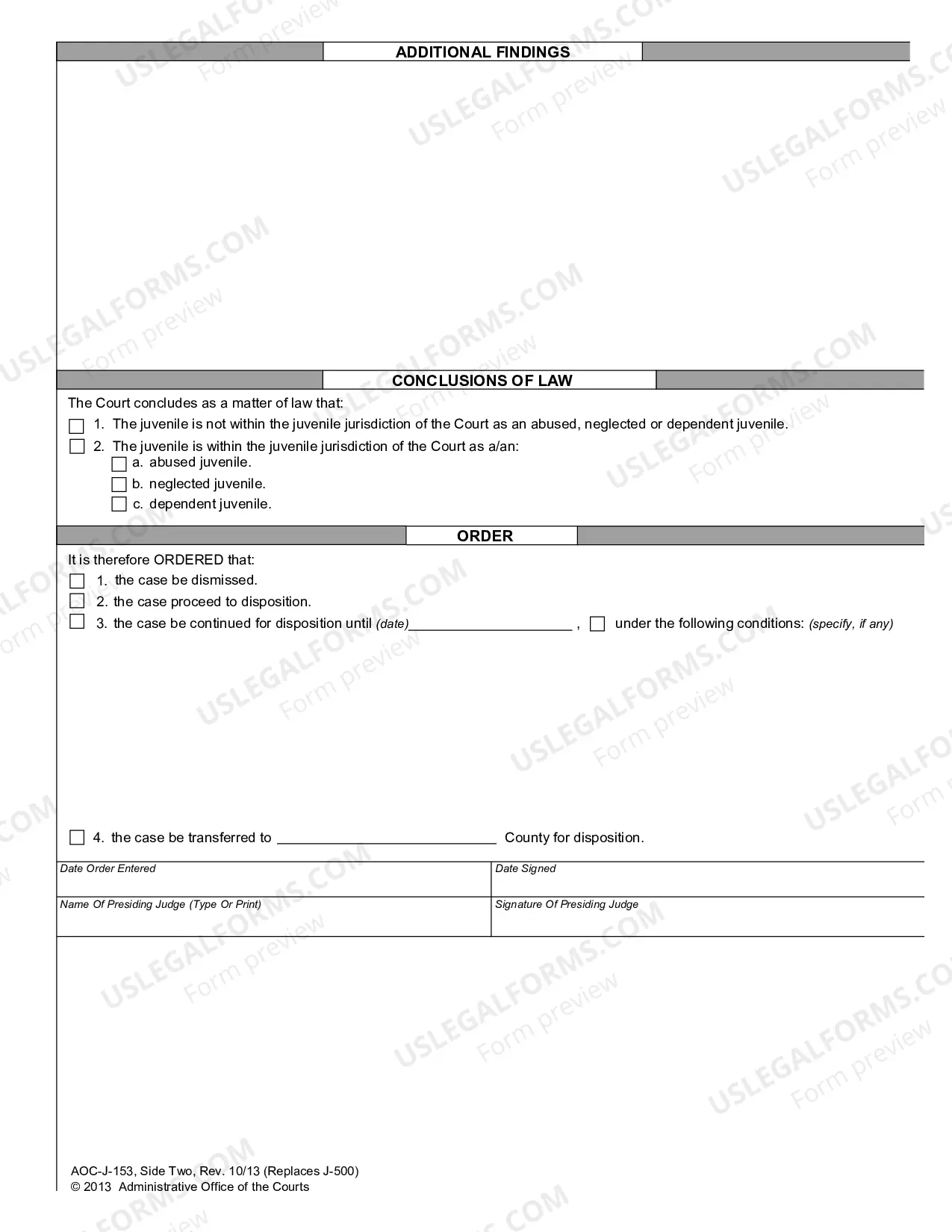 Preview Juvenile Adjudication Order - Abuse - Neglect - Dependency