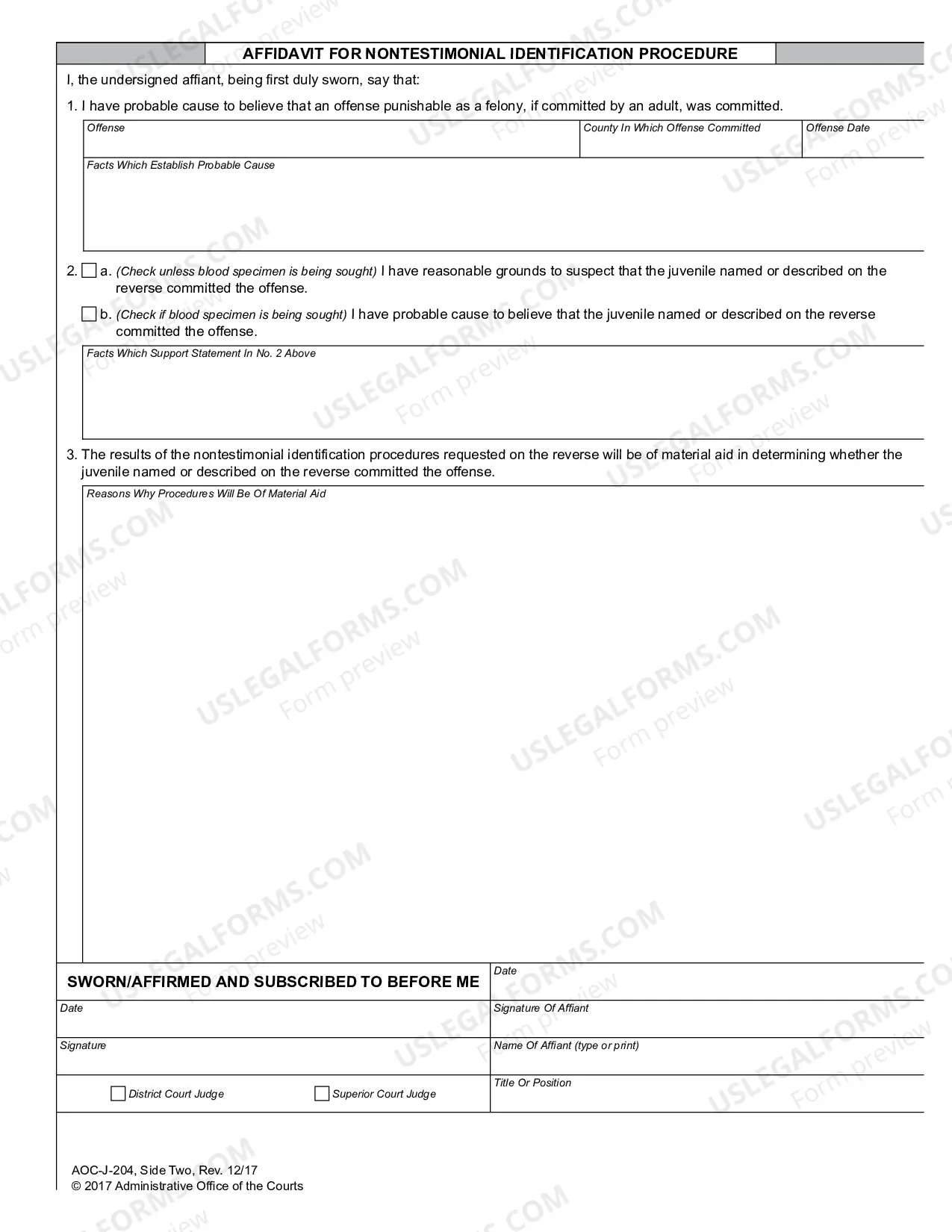 Preview Application for Nontestimonial Identification Order - Juvenile Suspect