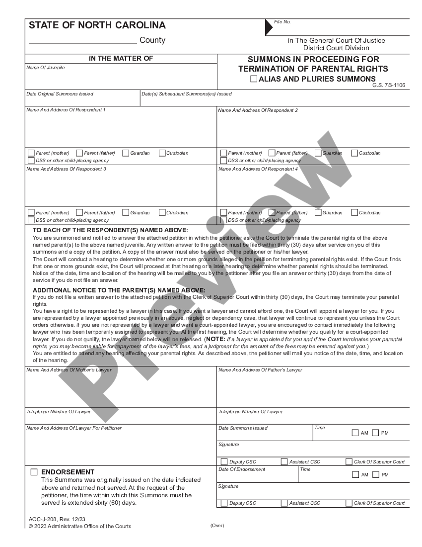 printable termination of parental rights form north carolina us legal forms