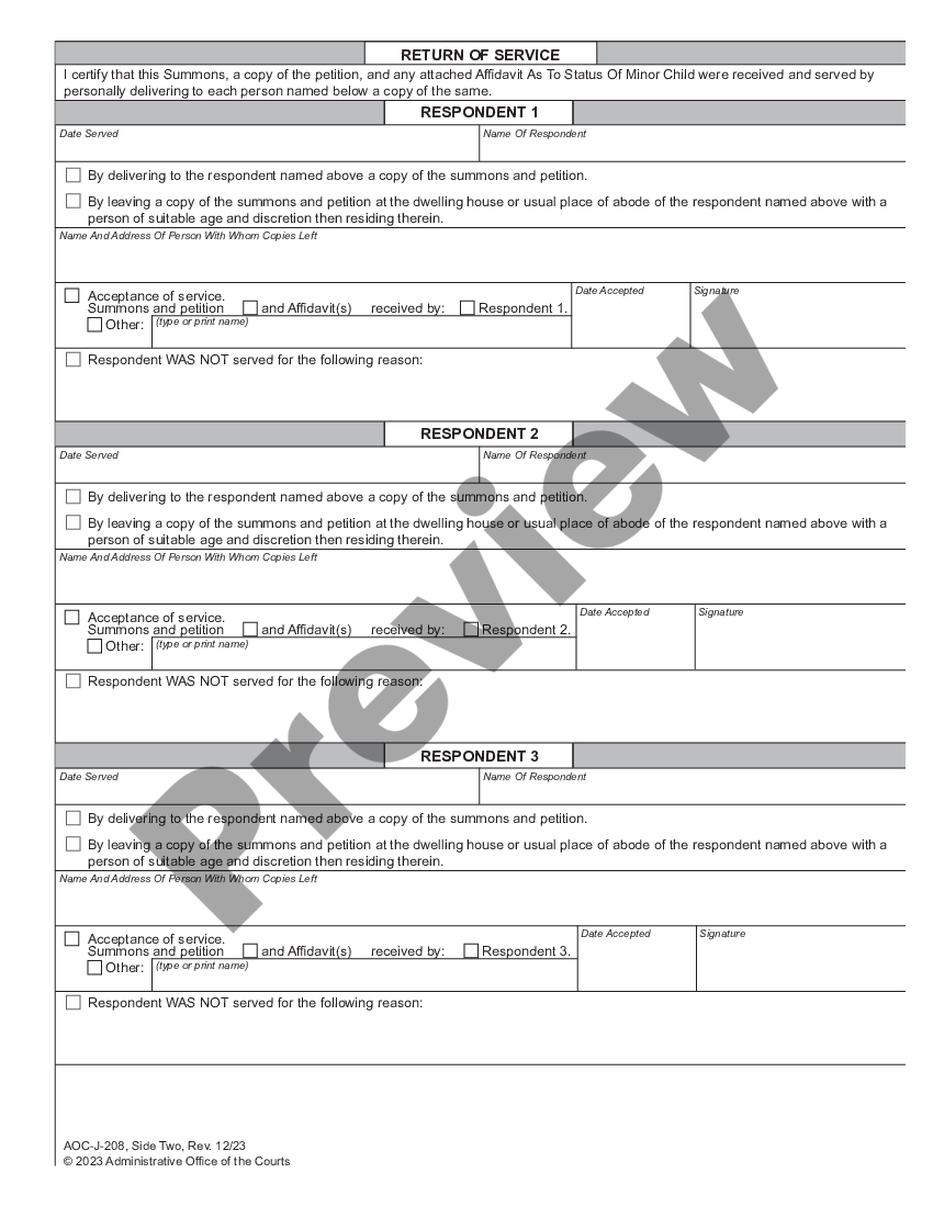 North Carolina Summons in Proceeding for Termination of Parental Rights ...