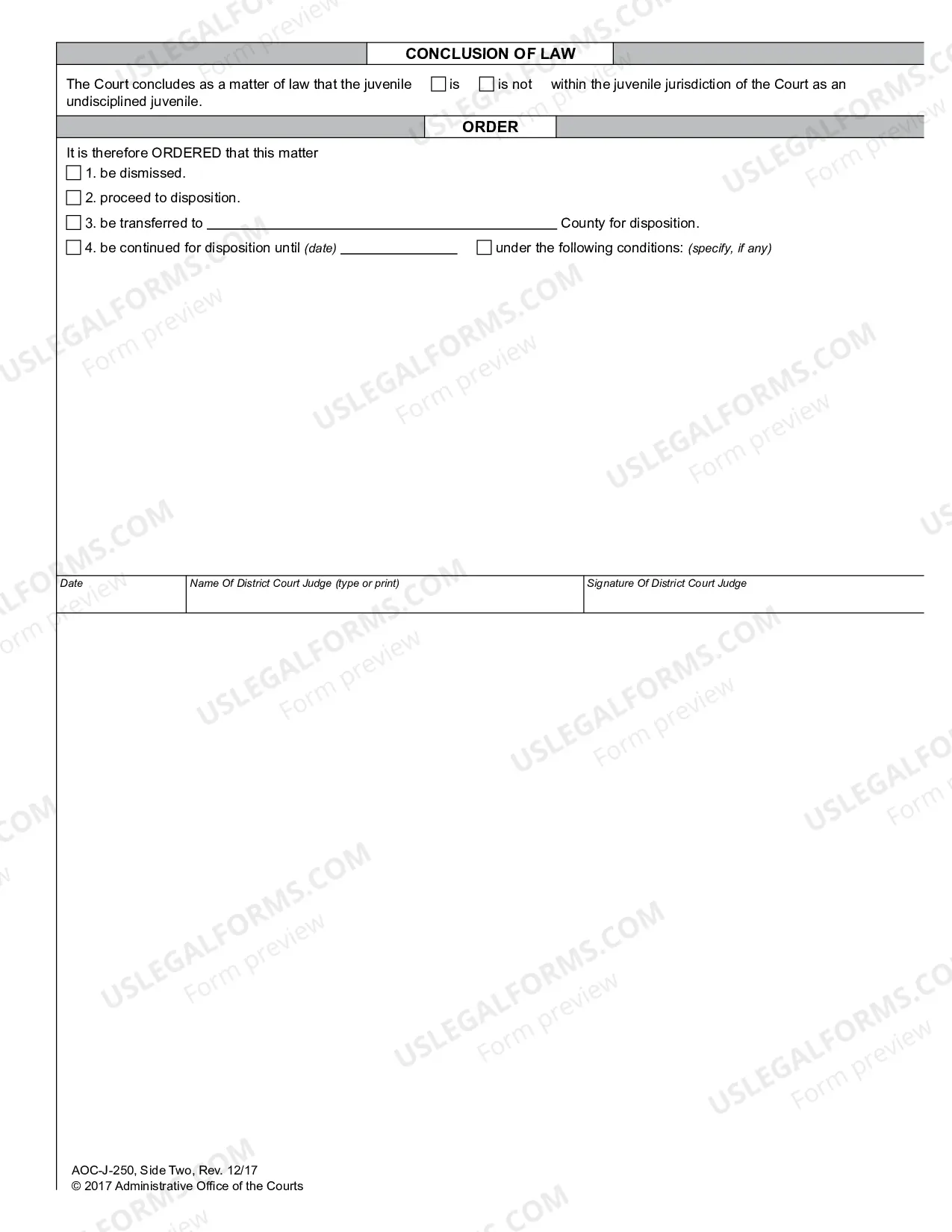 Preview Juvenile Adjudication Order - Undisciplined