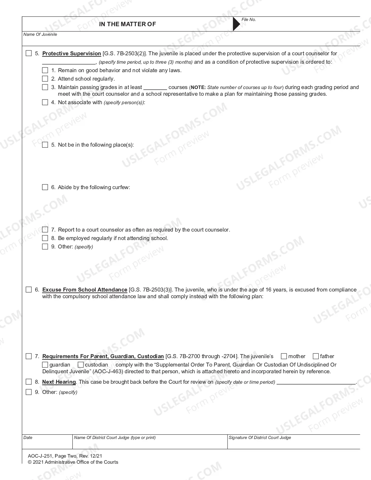 Preview Juvenile Disposition Order - Undisciplined