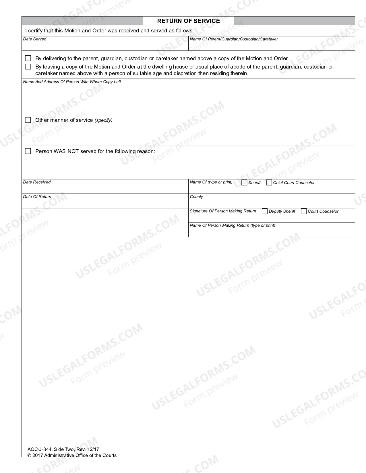 Preview Motion and Order to Show Cause - Parent, Guardian or Custodian of Undisciplined - Delinquent Juvenile