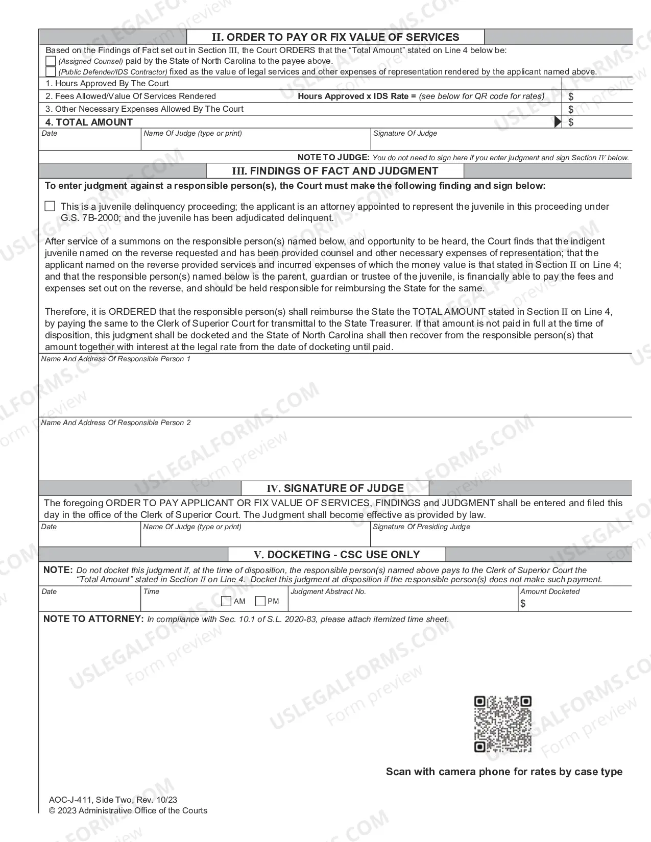 Preview Juvenile Delinquency Trial Level Fee Application Order for Payment Judgment Against Parent / Guardian