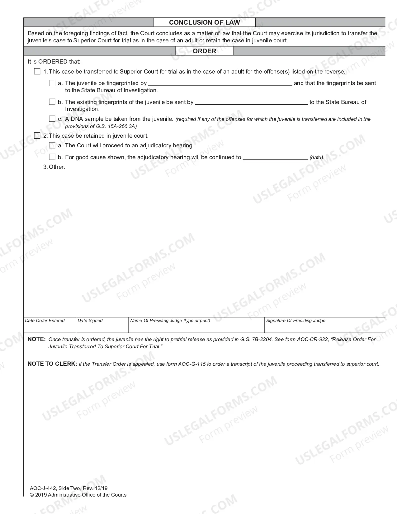 Preview Juvenile Order Transfer Hearing