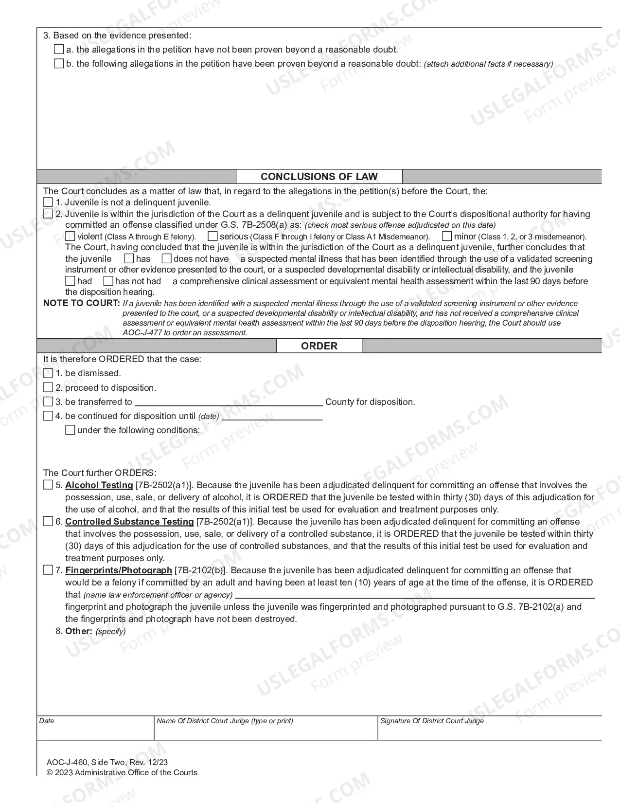 Preview Juvenile Adjudication Order - Delinquent