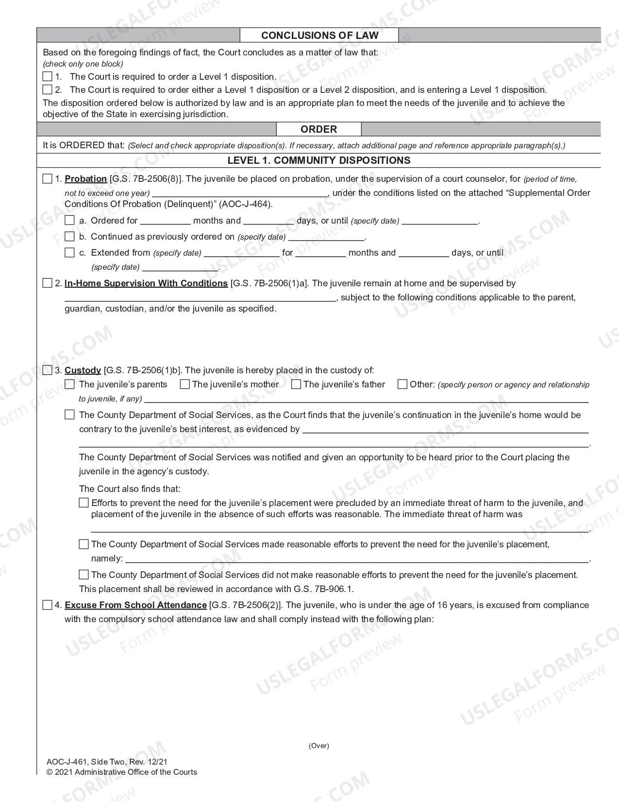Preview Juvenile Level 1 and 2 Disposition Order - Delinquent