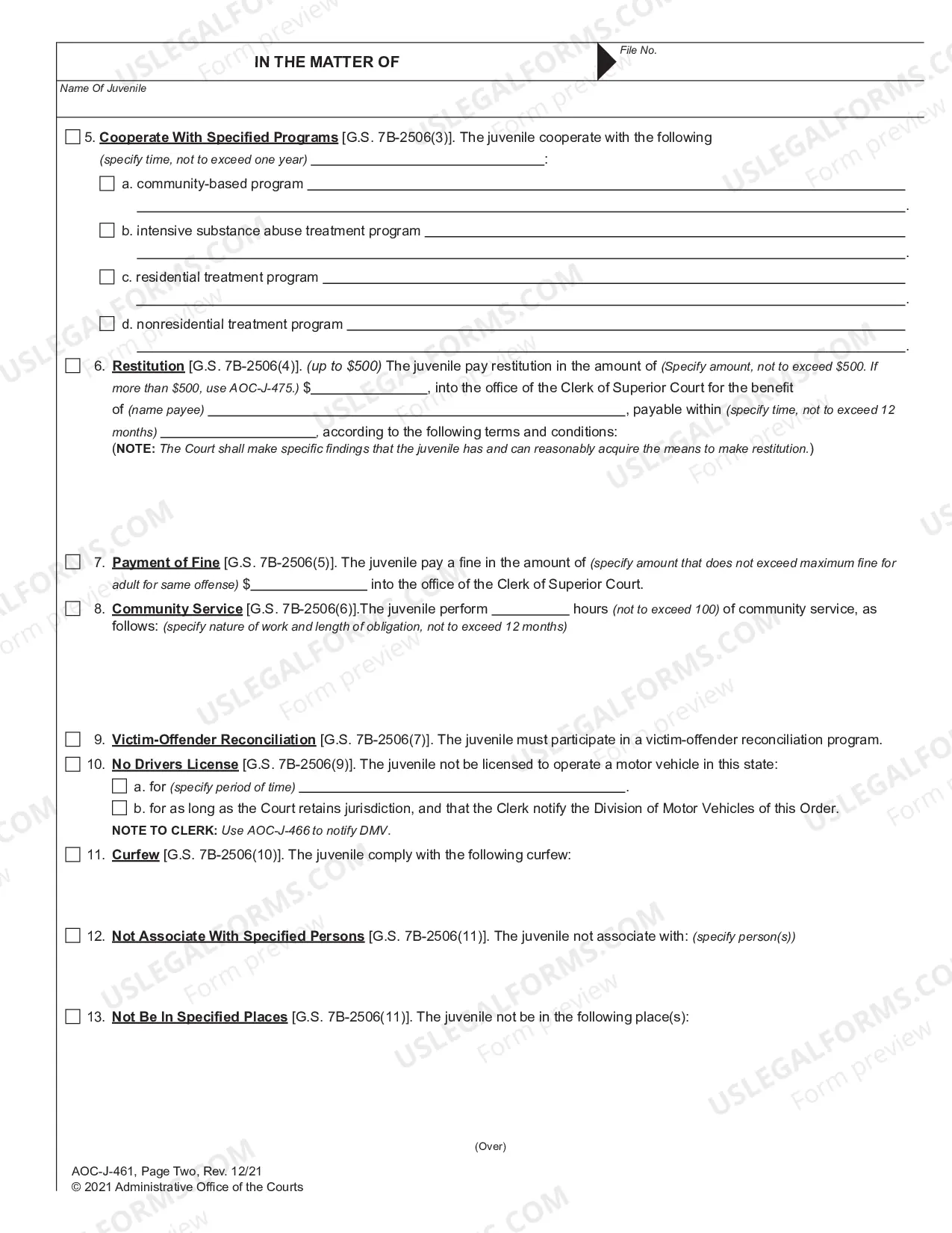 Preview Juvenile Level 1 and 2 Disposition Order - Delinquent