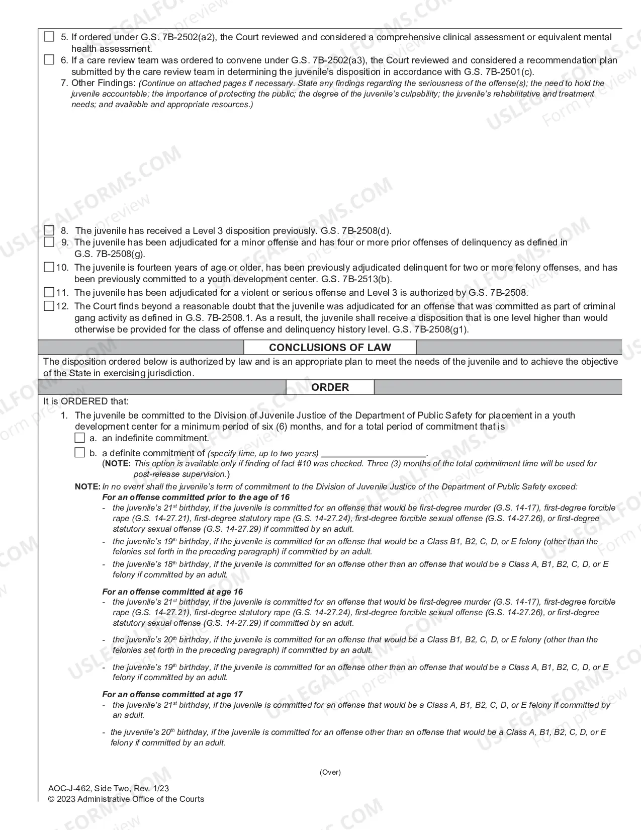 Preview Juvenile Level 3 Disposition and Commitment Order - Delinquent