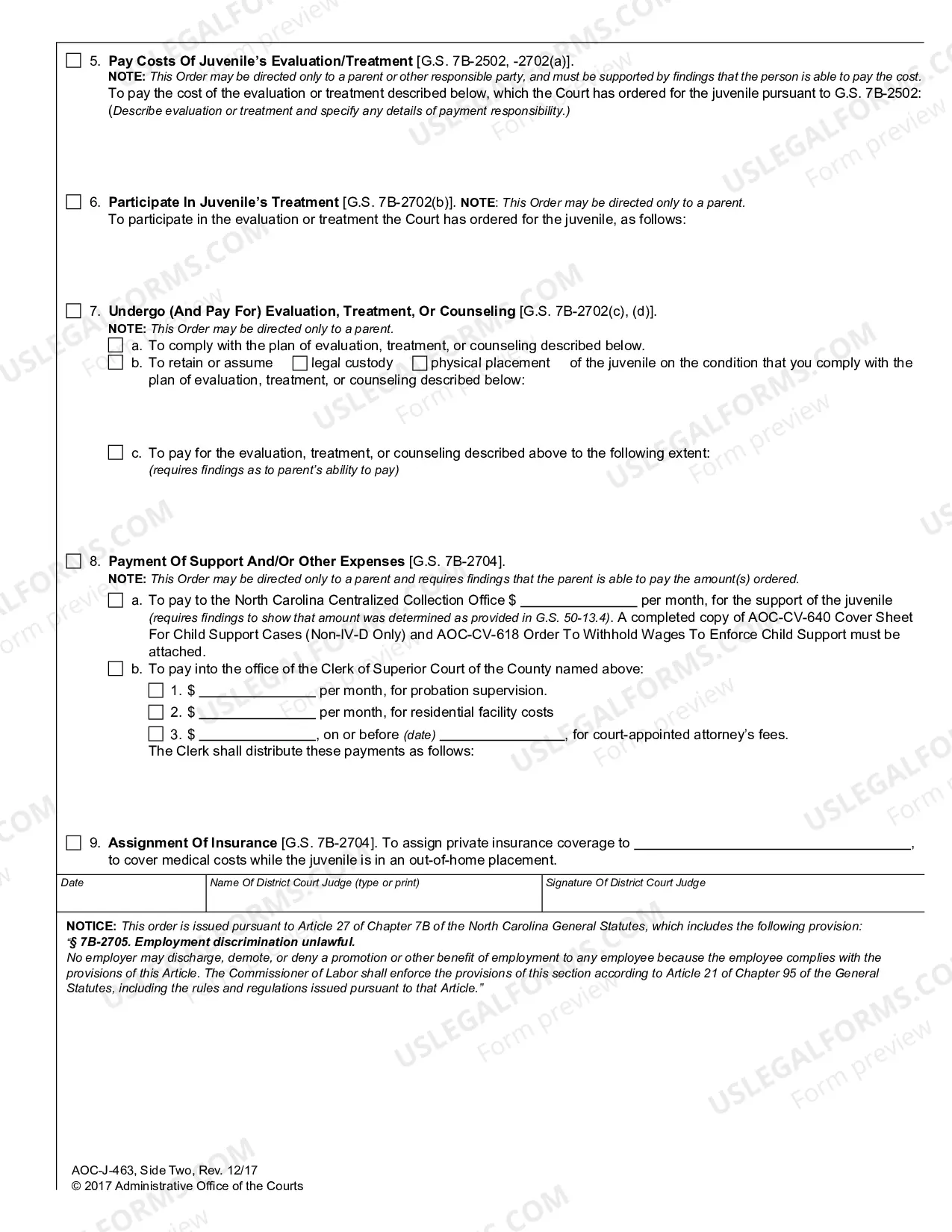 Preview Supplemental Order to Parent, Guardian, or Custodian of Undisciplined or Delinquent Juvenile