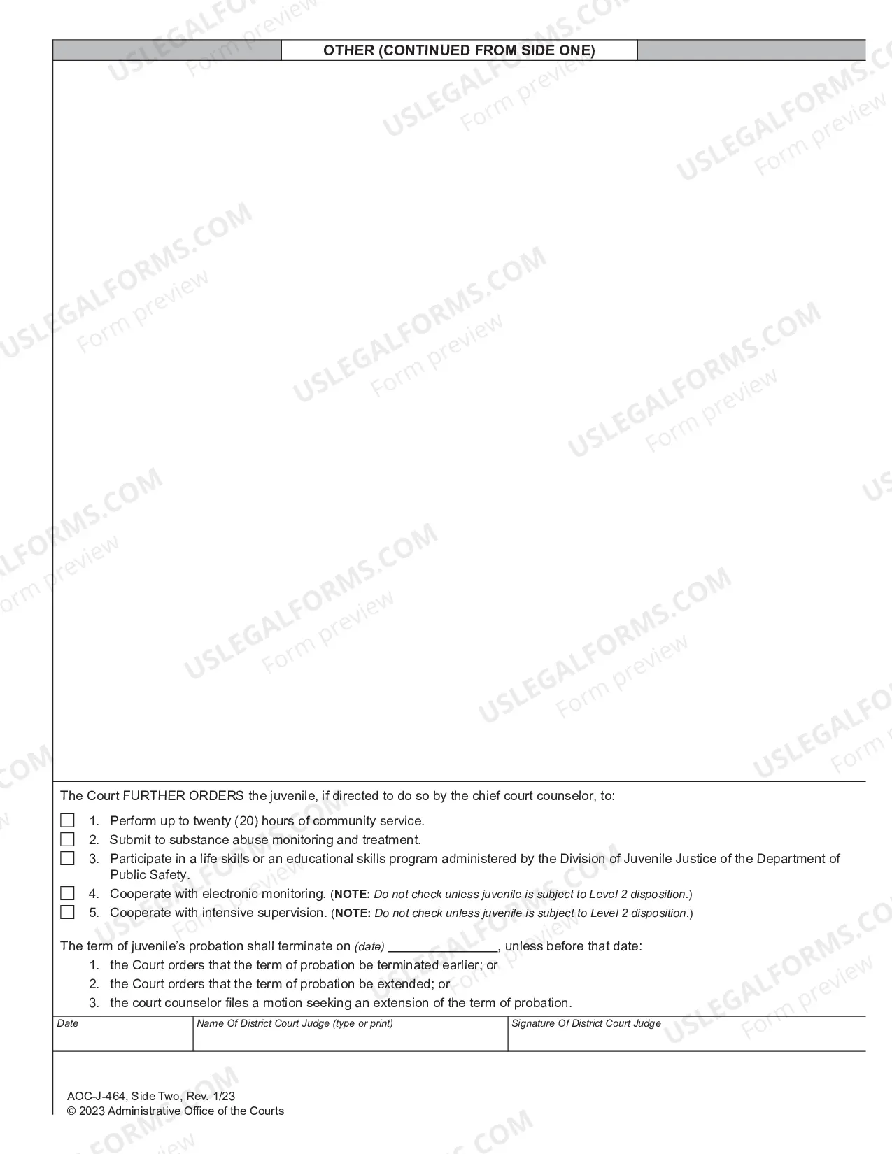 Preview Supplemental Order Conditions of Probation