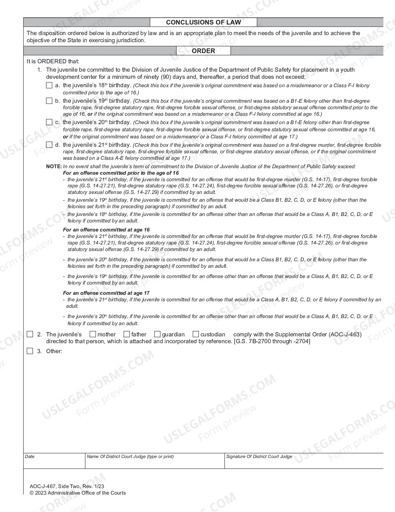 Preview Juvenile Level 3 Disposition and Commitment Order in Violation of Post Release Supervision