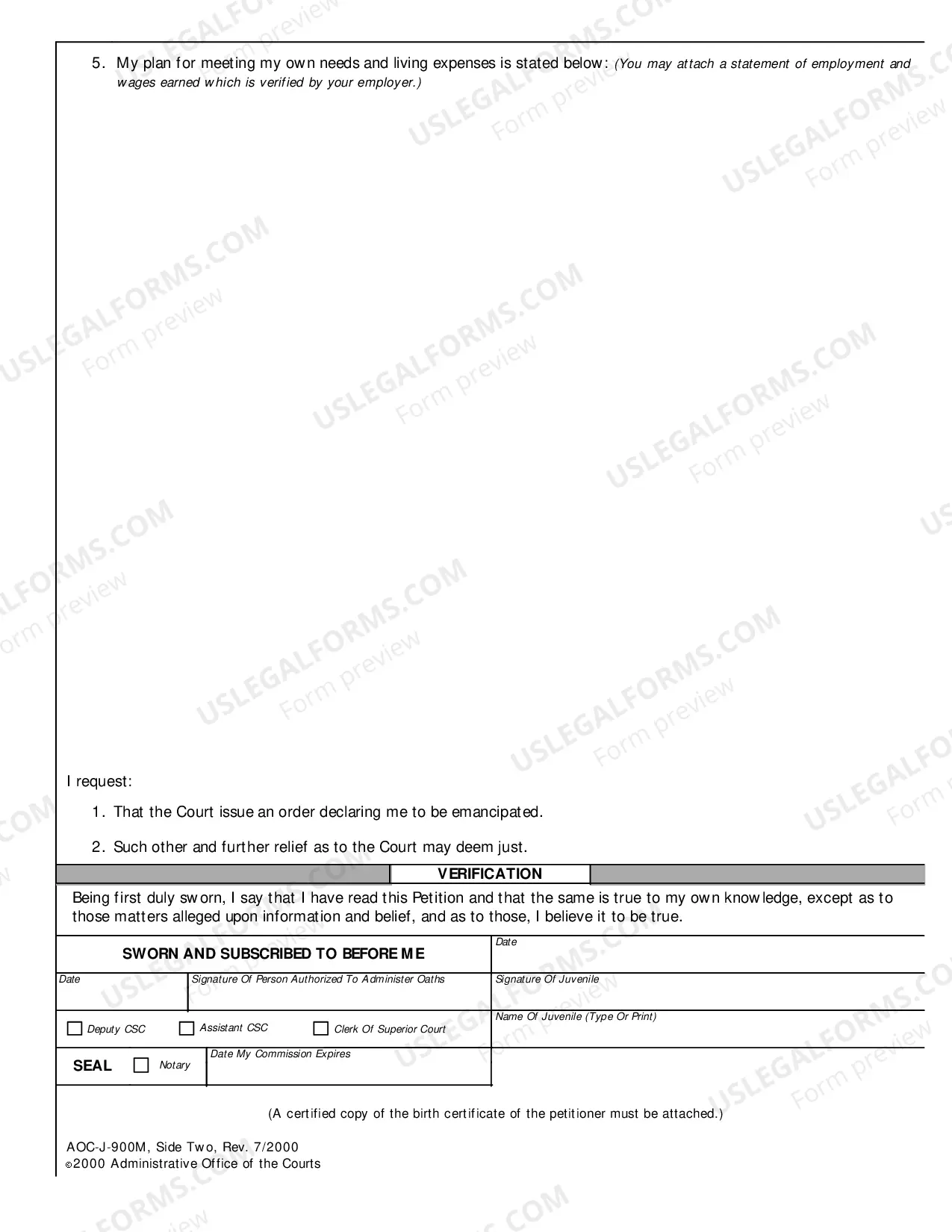 Preview Juvenile Petition for Emancipation