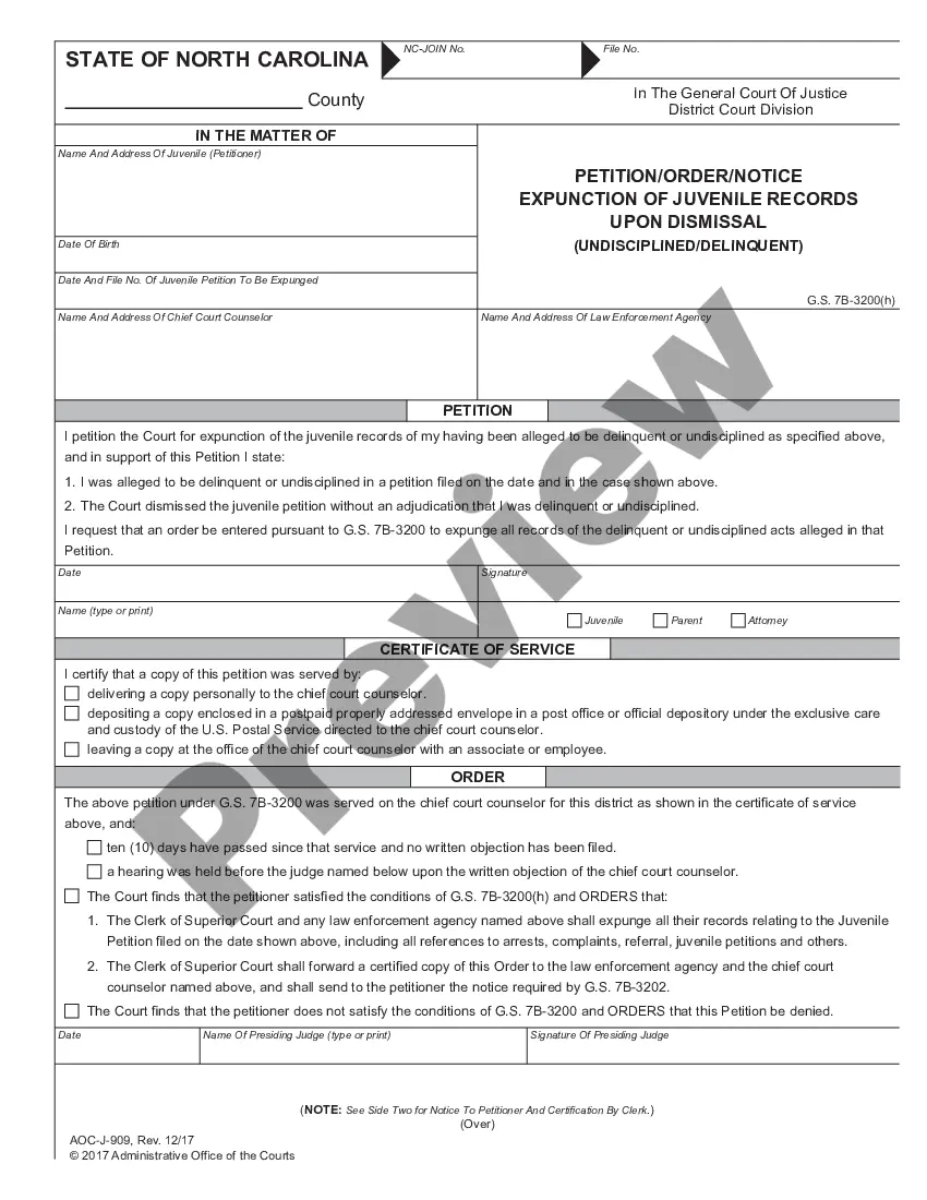 North Carolina Petition - Order - Notice - Expunction of Juvenile ...