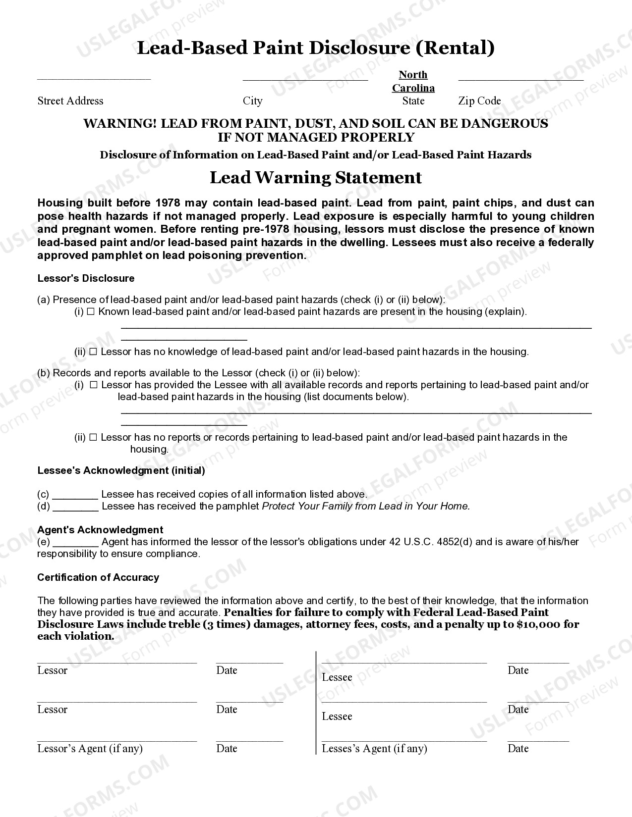 High Point North Carolina Lead Based Paint Disclosure for Rental