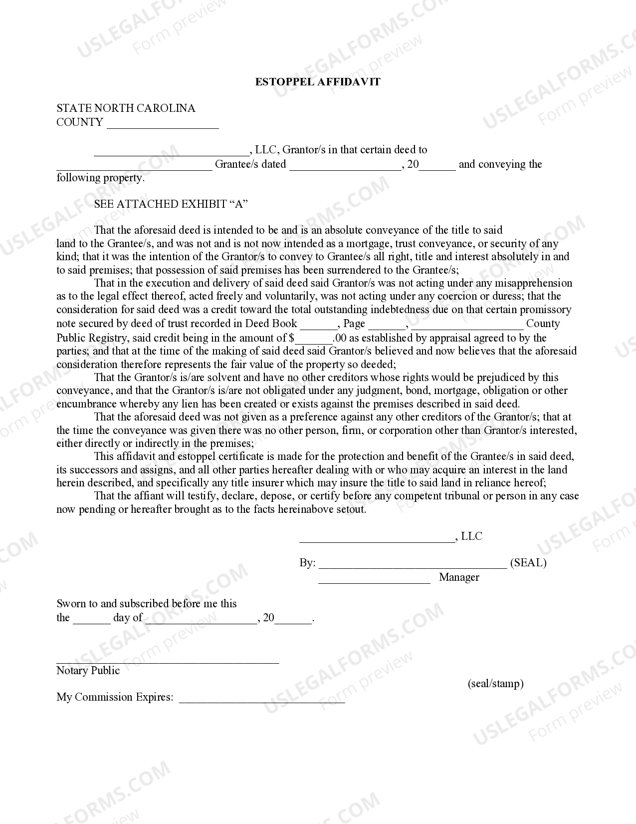 North Carolina Estoppel Affidavit US Legal Forms