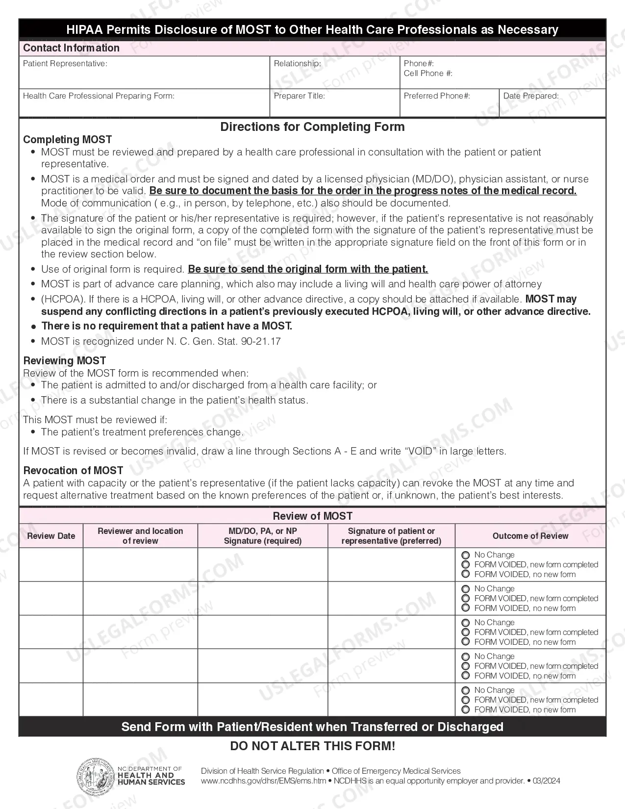 Preview North Carolina Medical Orders for Scope of Treatment