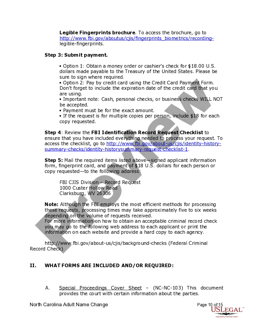 Preview North Carolina Name Change Instructions and Forms Package for an Adult