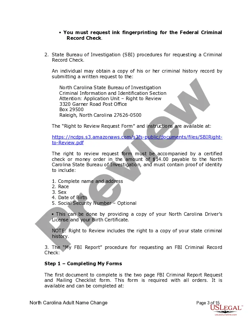 Preview North Carolina Name Change Instructions and Forms Package for an Adult