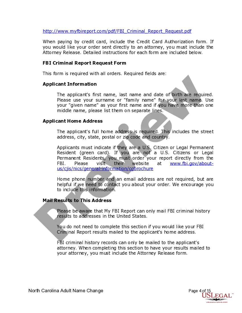 Preview North Carolina Name Change Instructions and Forms Package for an Adult