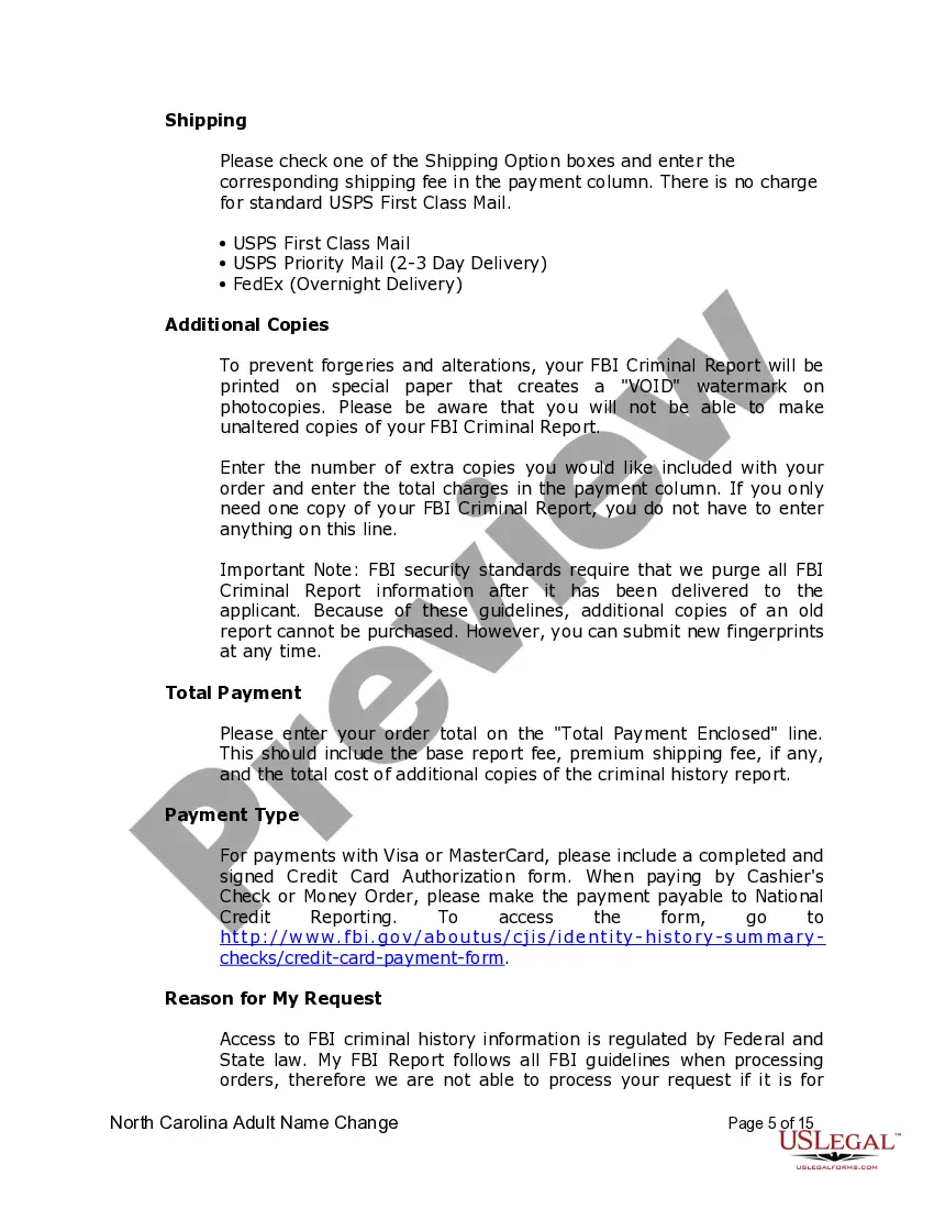 Preview North Carolina Name Change Instructions and Forms Package for an Adult