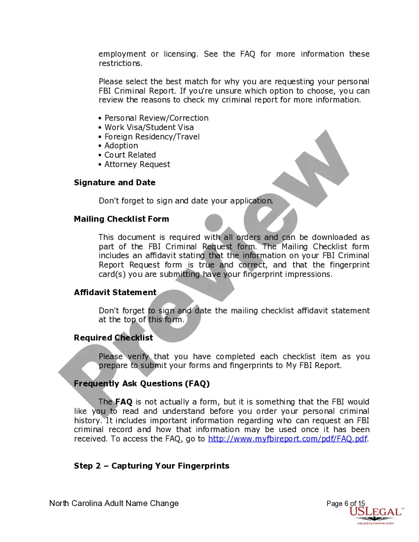 Preview North Carolina Name Change Instructions and Forms Package for an Adult