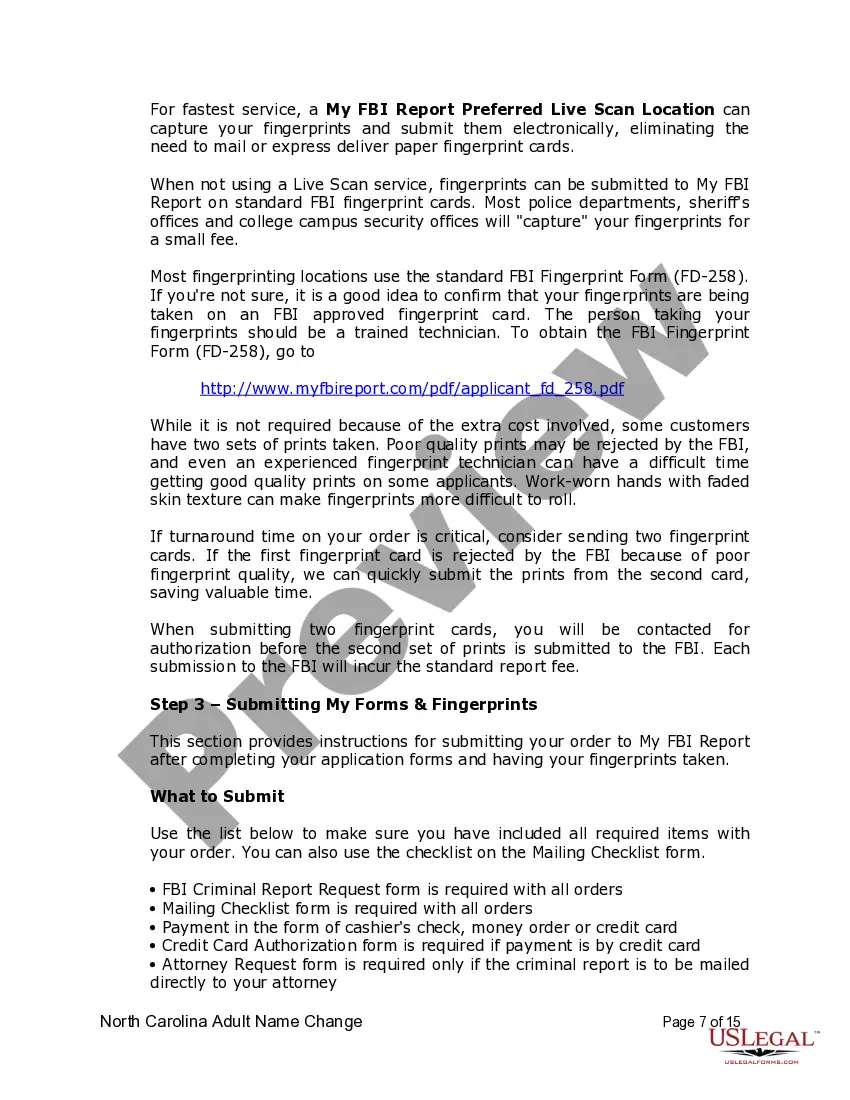 Preview North Carolina Name Change Instructions and Forms Package for an Adult