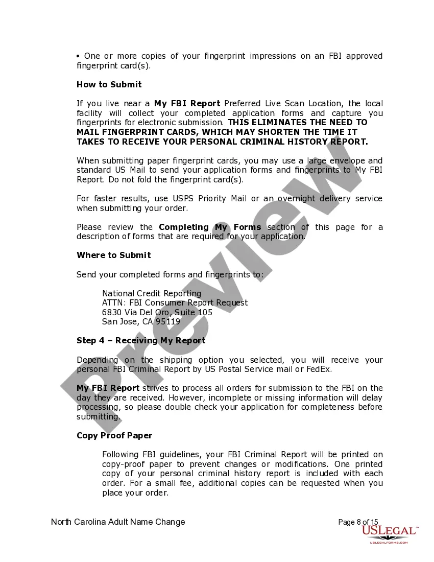 Preview North Carolina Name Change Instructions and Forms Package for an Adult