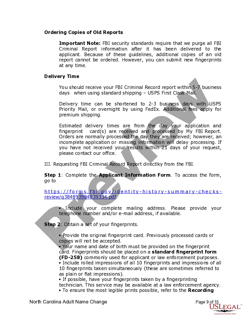 Preview North Carolina Name Change Instructions and Forms Package for an Adult