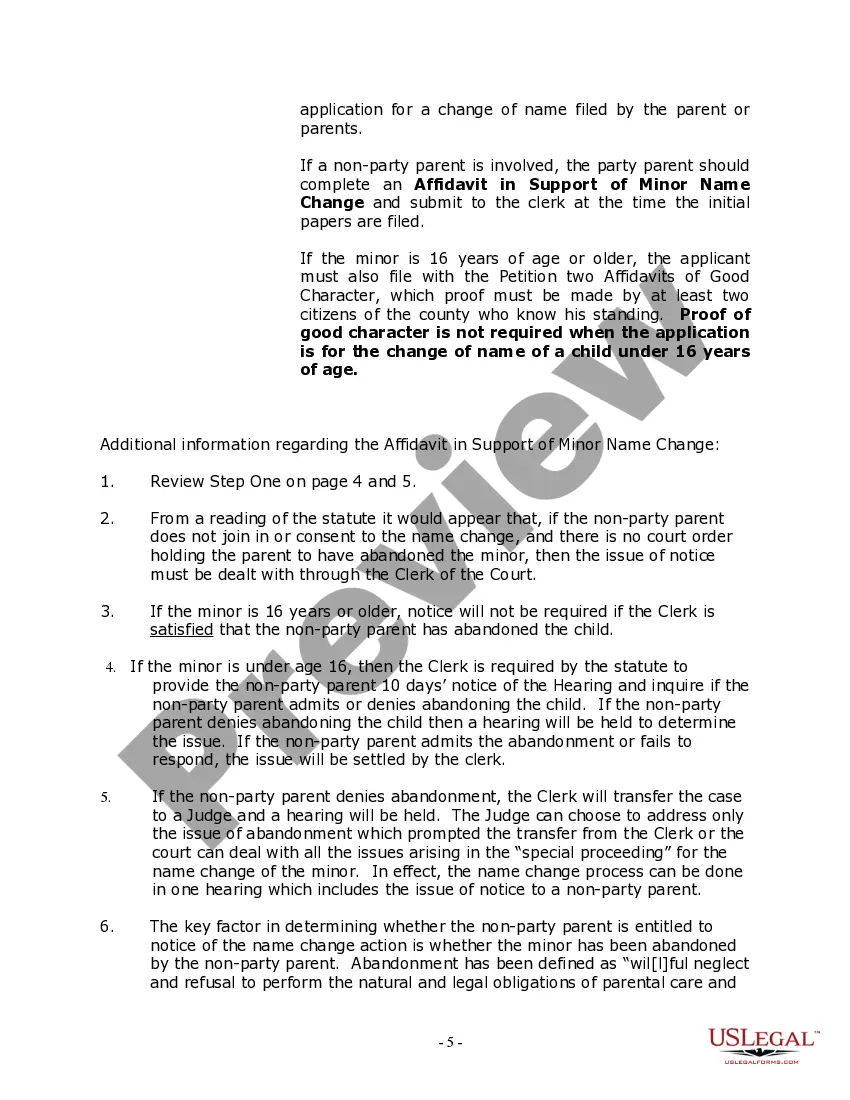 Preview North Carolina Name Change Instructions and Forms Package for a Minor