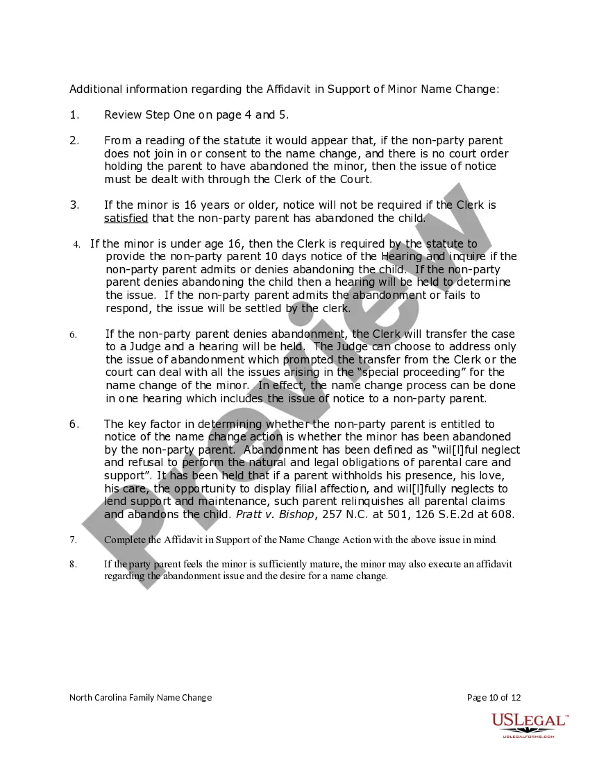 Preview North Carolina Name Change Instructions and Forms Package for a Family