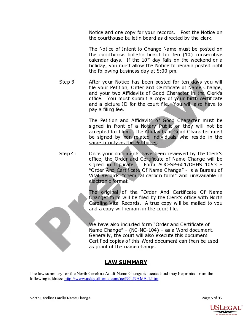 Preview North Carolina Name Change Instructions and Forms Package for a Family