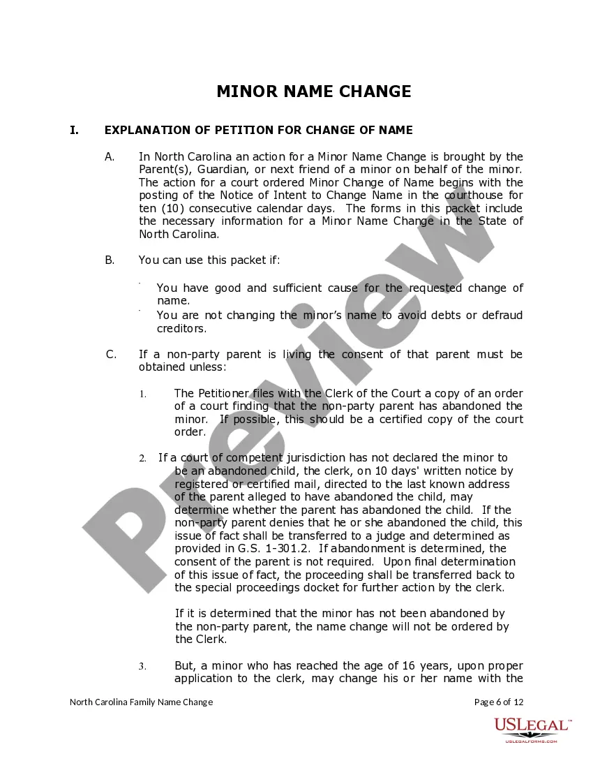 Preview North Carolina Name Change Instructions and Forms Package for a Family