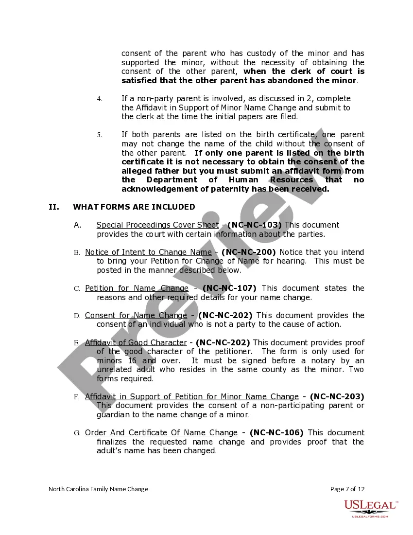 Preview North Carolina Name Change Instructions and Forms Package for a Family