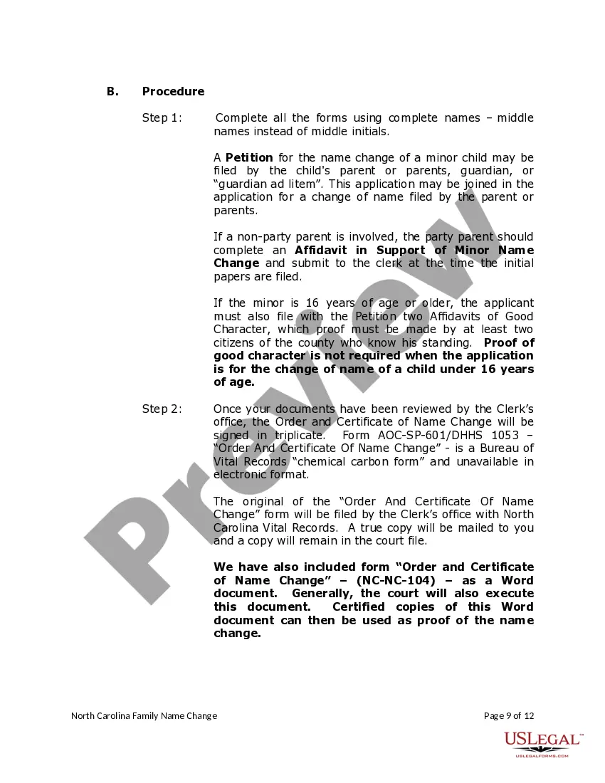 Preview North Carolina Name Change Instructions and Forms Package for a Family