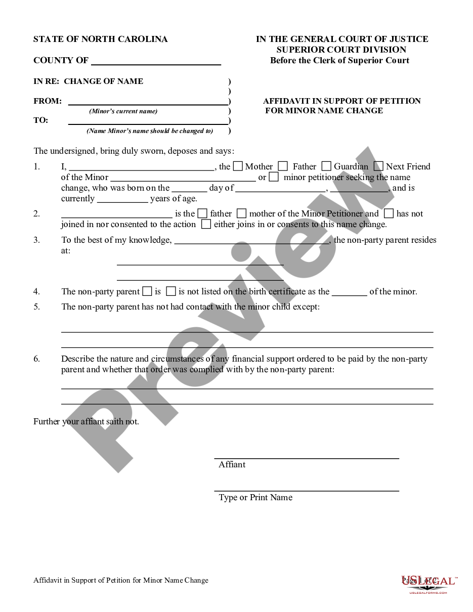 North Carolina Petition For Name Change US Legal Forms