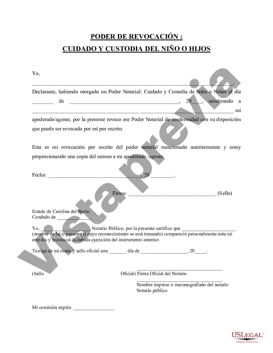 Preview Revocación del poder notarial para el cuidado de un niño o niños