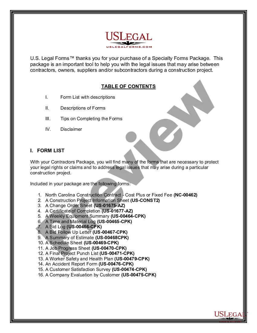 Preview North Carolina Contractors Forms Package