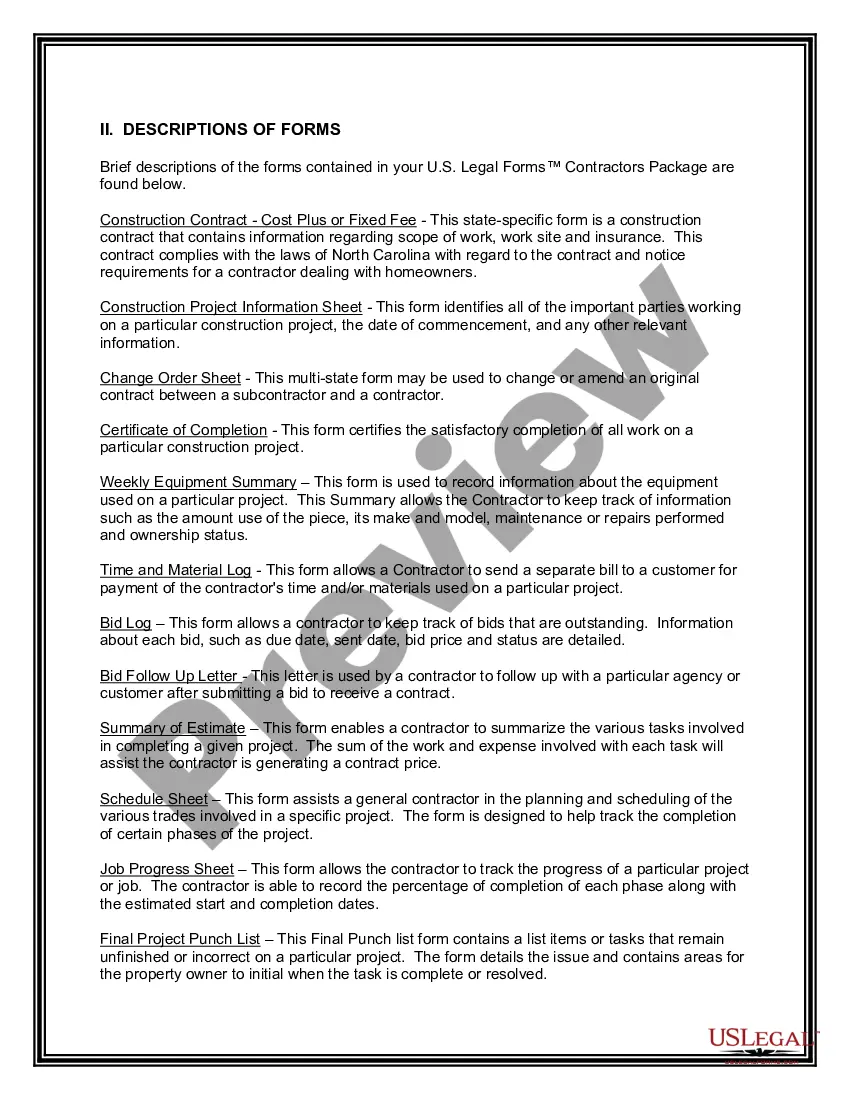 Preview North Carolina Contractors Forms Package