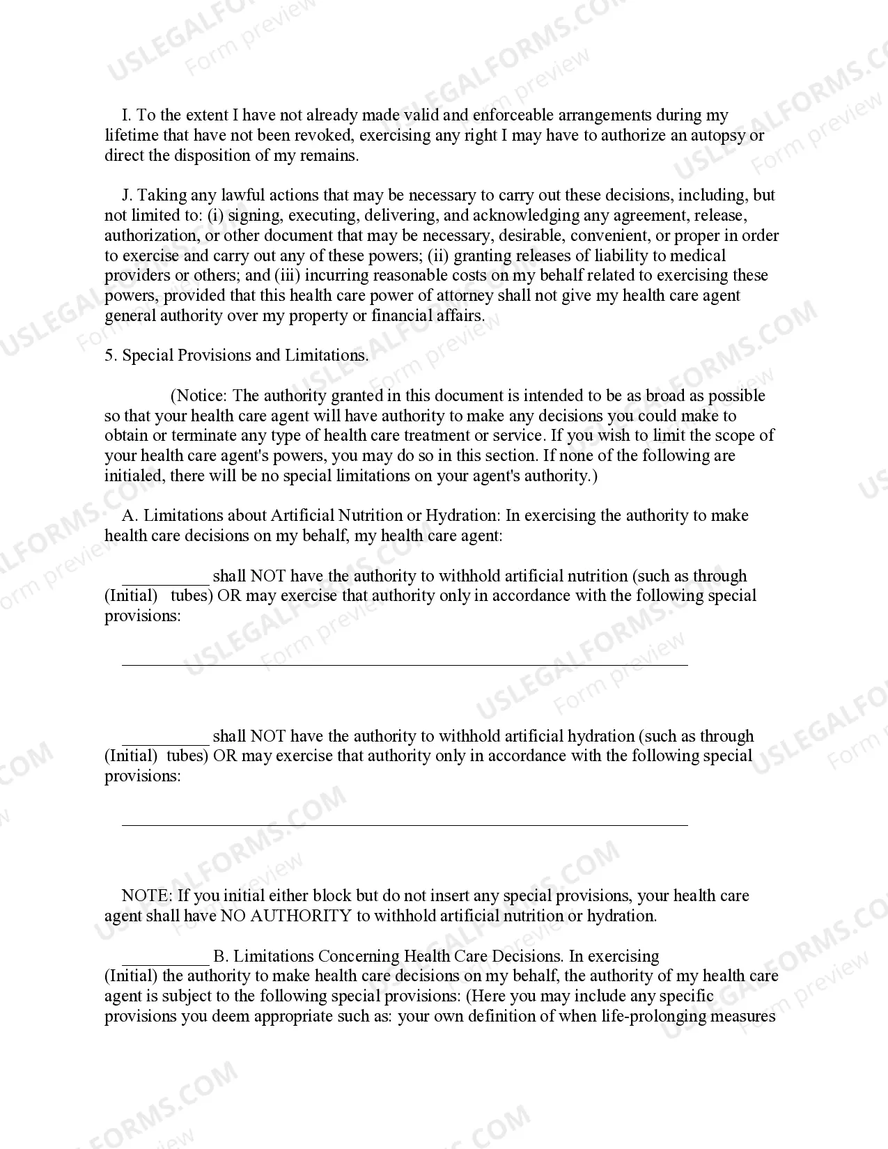 Preview Statutory Power of Attorney for Health Care