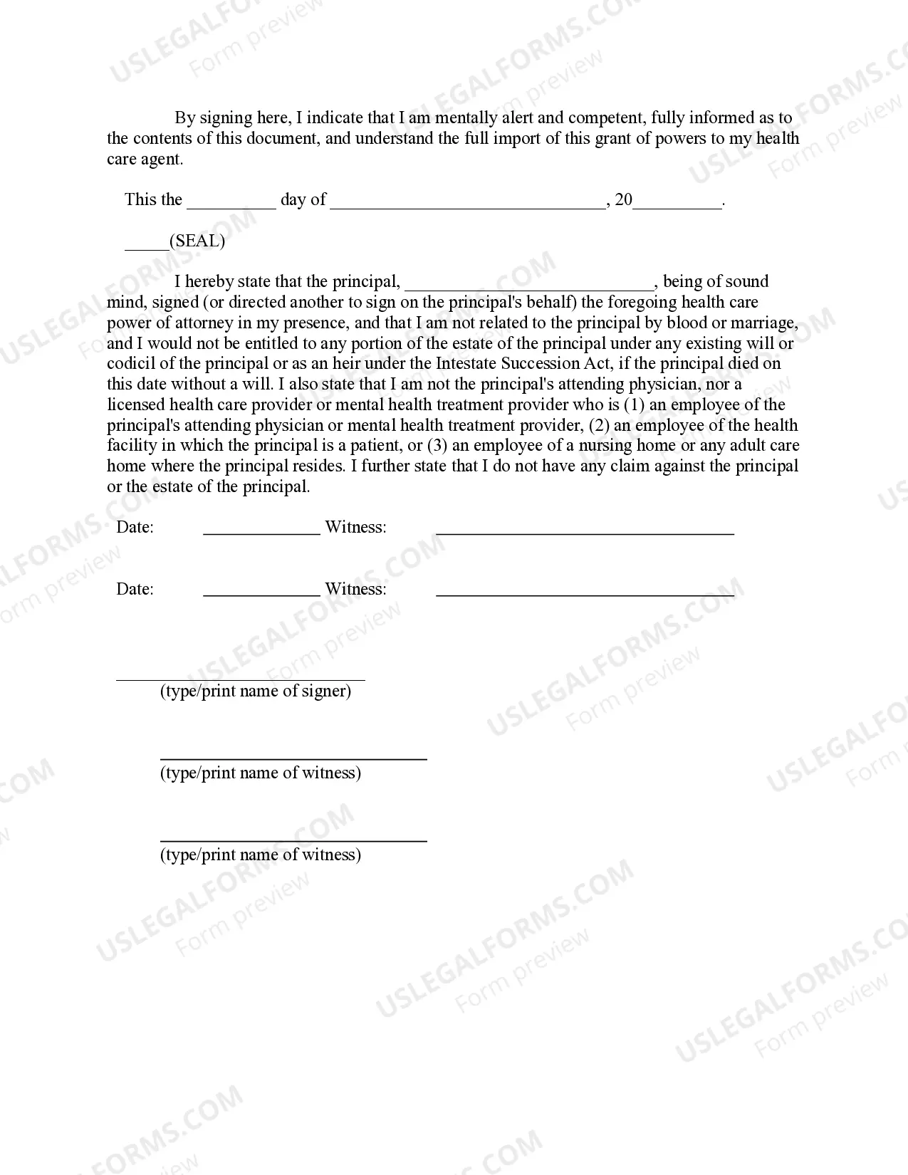 Preview Statutory Power of Attorney for Health Care