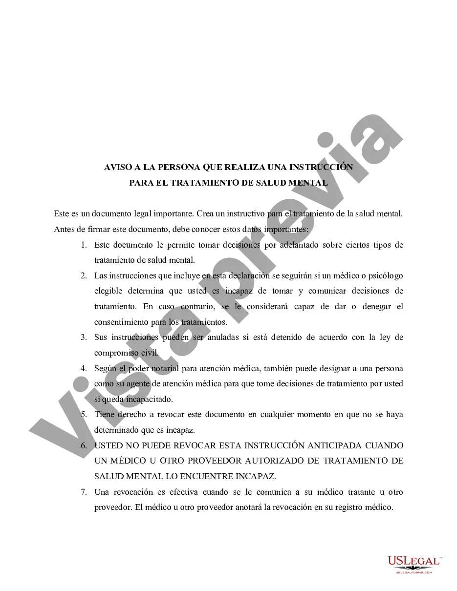 Preview Poder Notarial para Atención de Salud Mental - Formulario Estatutario