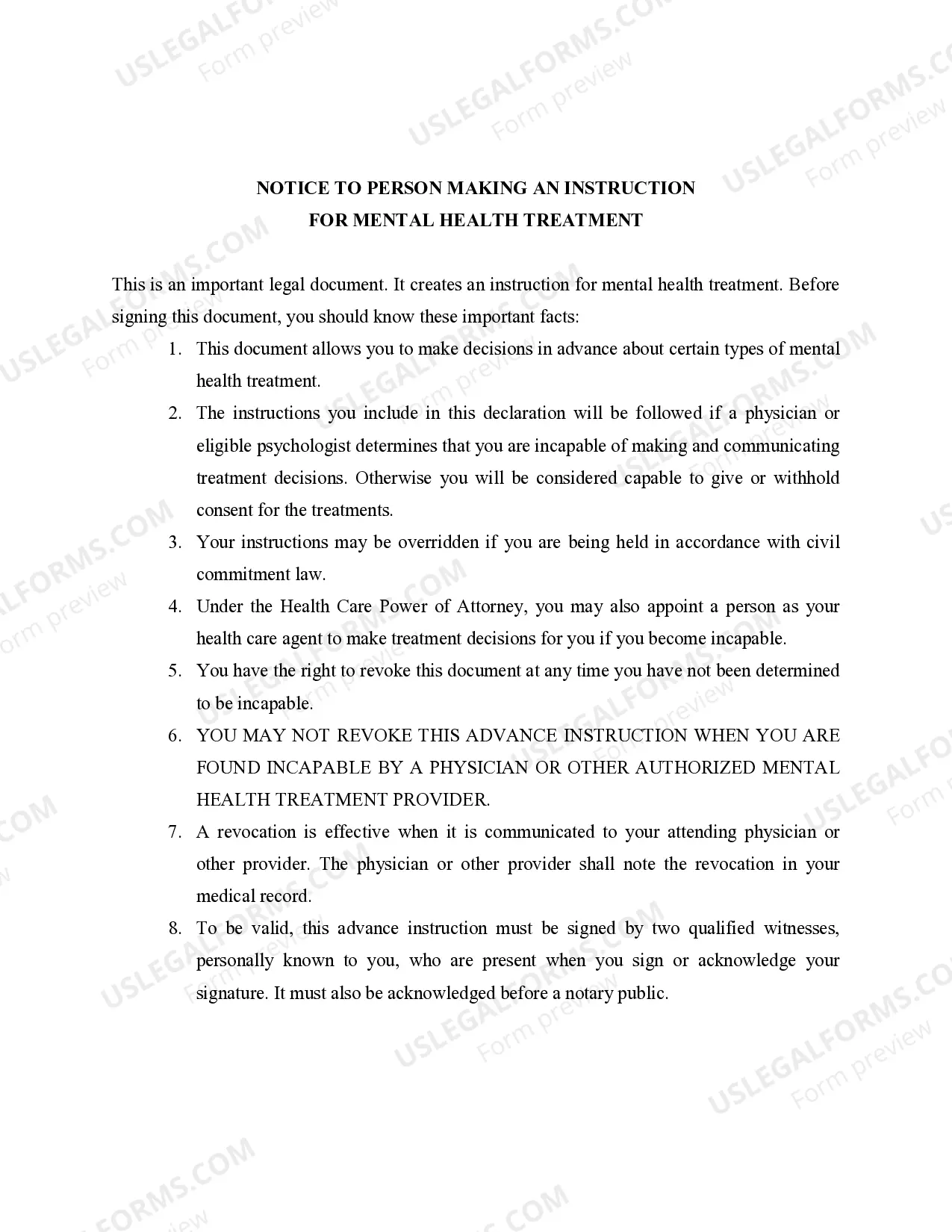 Preview Power of Attorney for Mental Health Care - Statutory Form