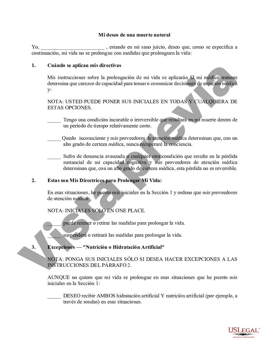 Preview Testamento vital estatutario - Directiva anticipada para una muerte natural