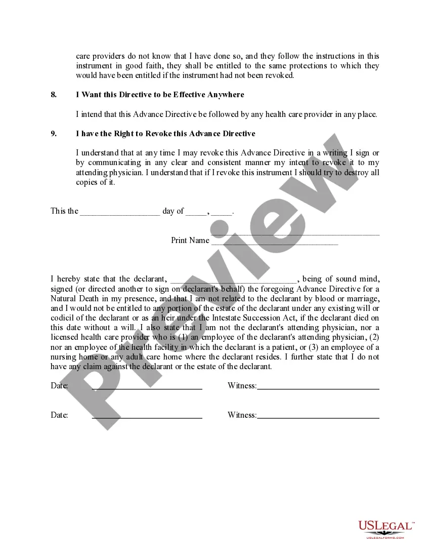 Get Statutory Living Will - Advance Directive for a Natural Death Preview Statutory Living Will - Advance Directive for a Natural Death