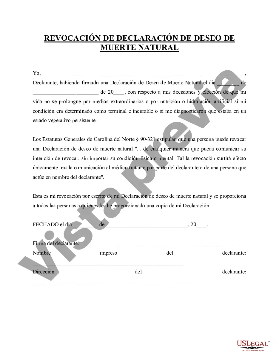 Preview Revocación del equivalente legal de testamento en vida o declaración