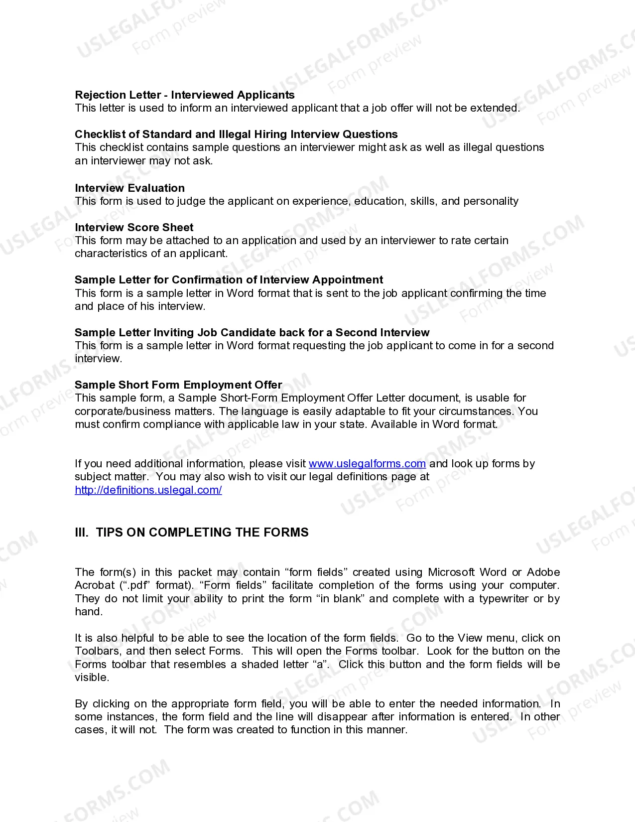 Preview North Carolina Employment Interview Package