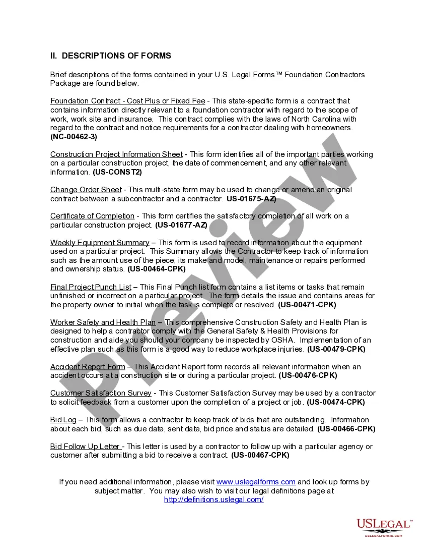 Preview North Carolina Foundation Contractor Package
