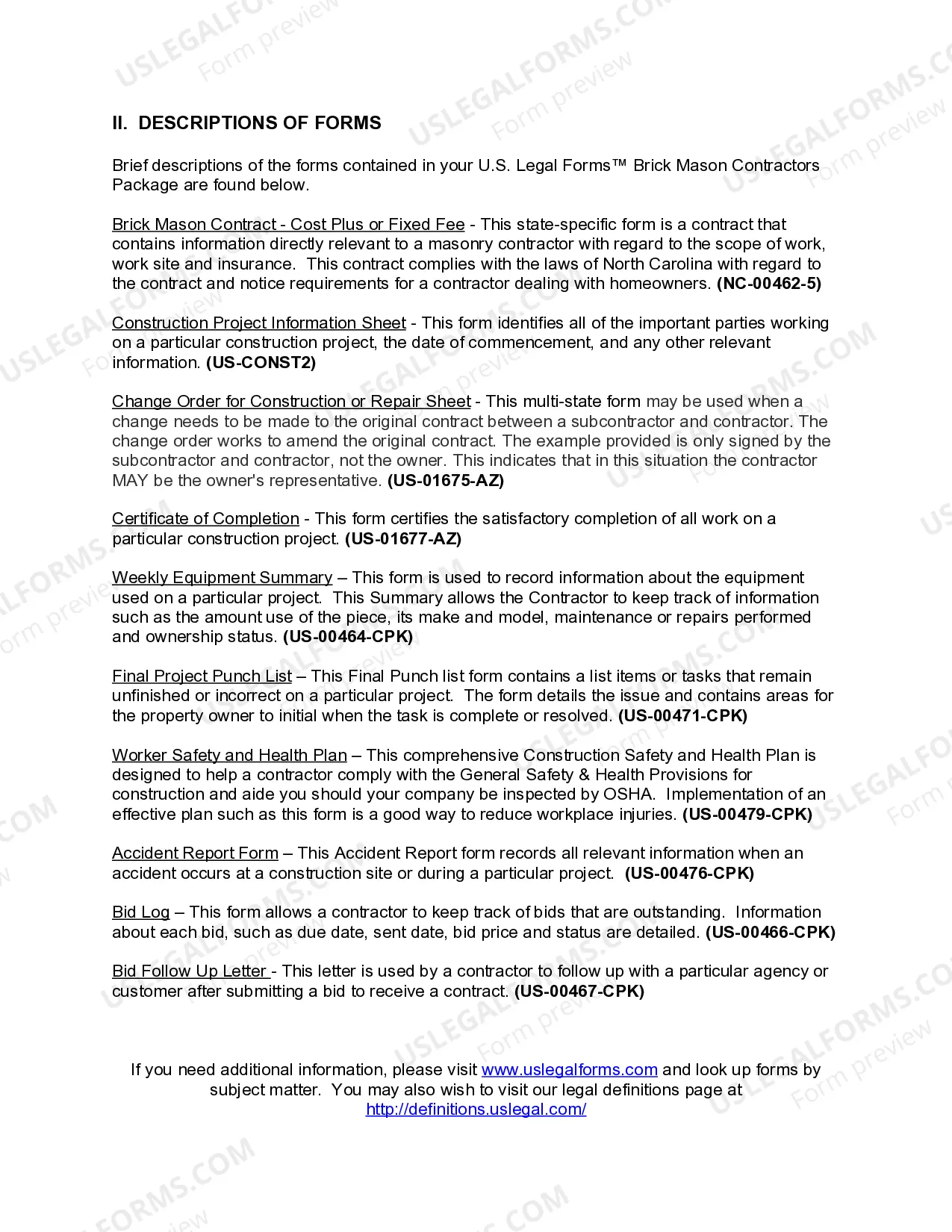 Preview North Carolina Brick Mason Contractor Package