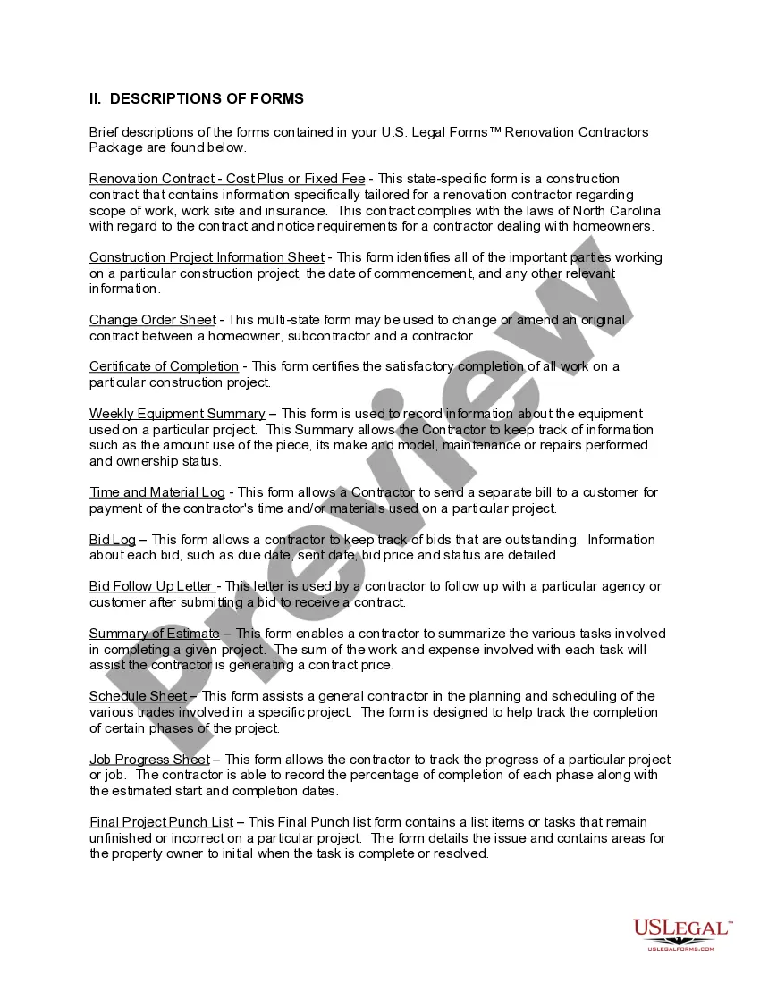 Get North Carolina Renovation Contractor Package Preview North Carolina Renovation Contractor Package